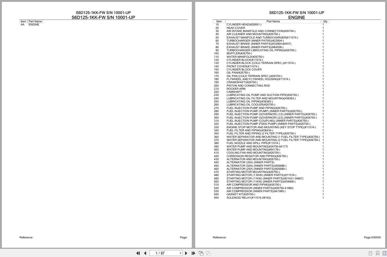 Komatsu Engine S6D125 1KK FW 10001 UP Parts Catalog (1)