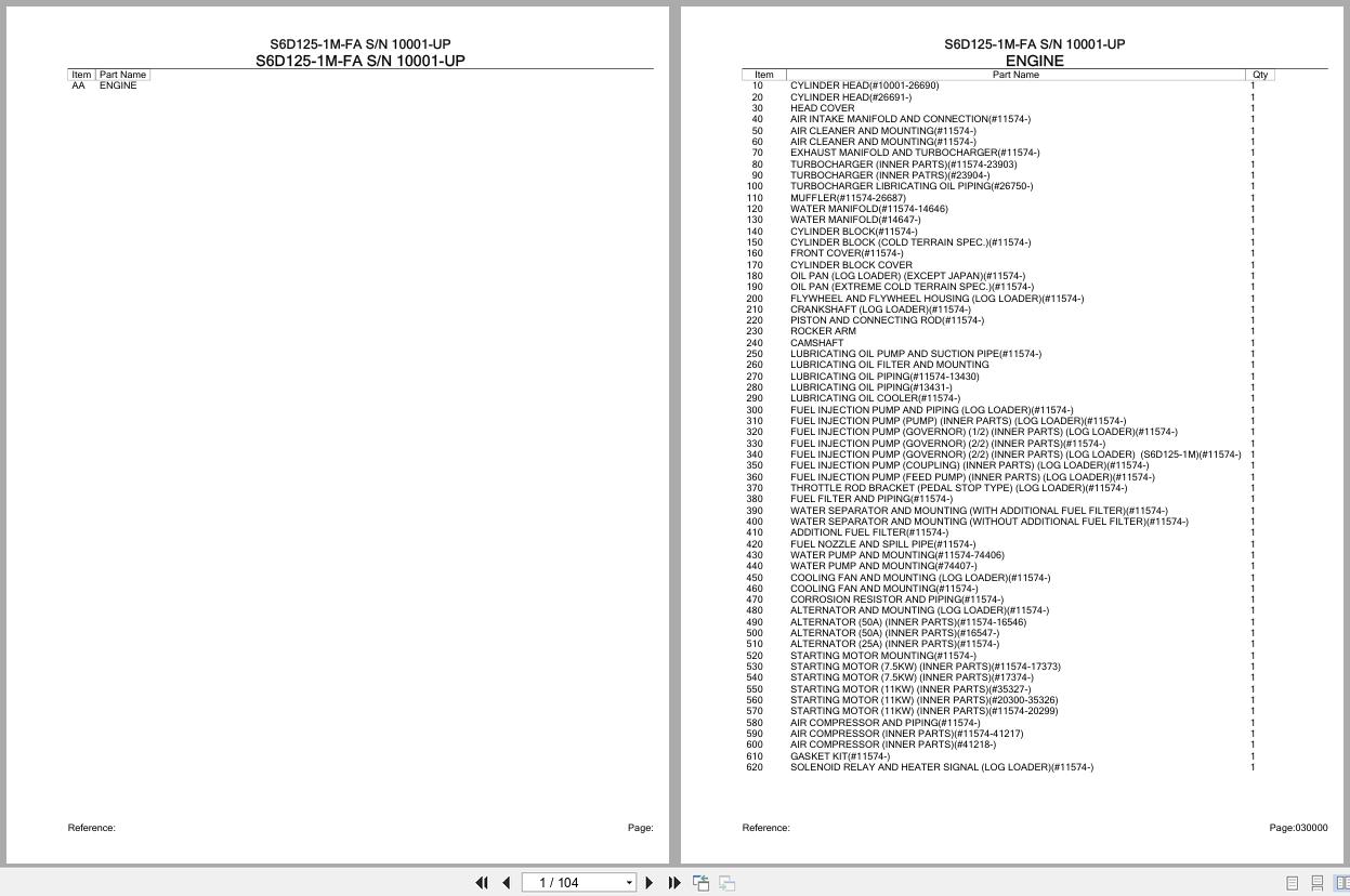 Komatsu Engine S6D125 1M FA 10001 UP Parts Catalog (1)