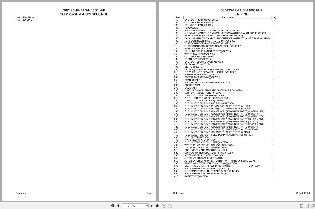 Komatsu Engine S6D125 1R FA 10001 UP Parts Catalog (1)