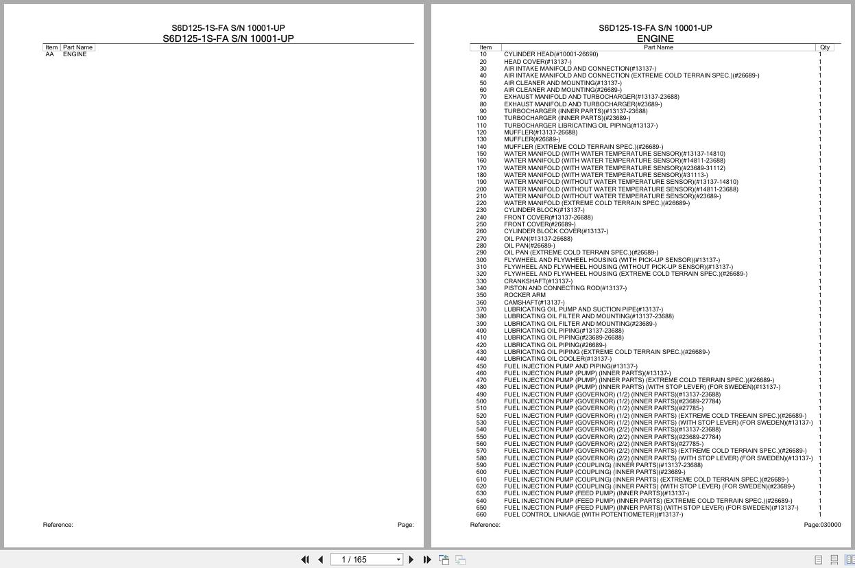 Komatsu Engine S6D125 1S FA 10001 UP Parts Catalog (1)