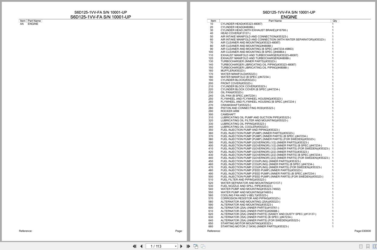Komatsu Engine S6D125 1VV FA 10001 UP Parts Catalog (1)