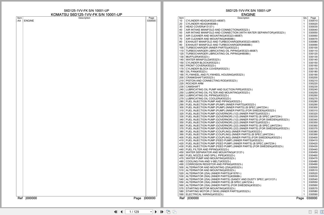 Komatsu Engine S6D125 1VV FK 10001 UP Parts Catalog (1)