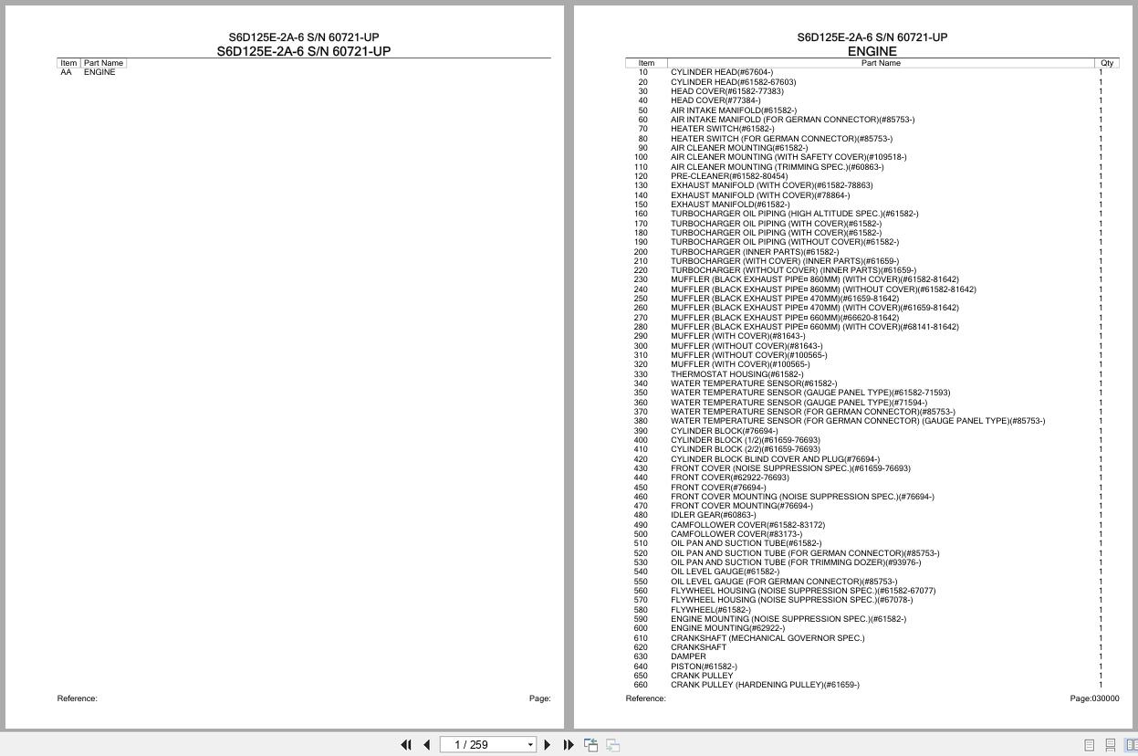 Komatsu Engine S6D125E 2A 6 60721 UP Parts Catalog (1)