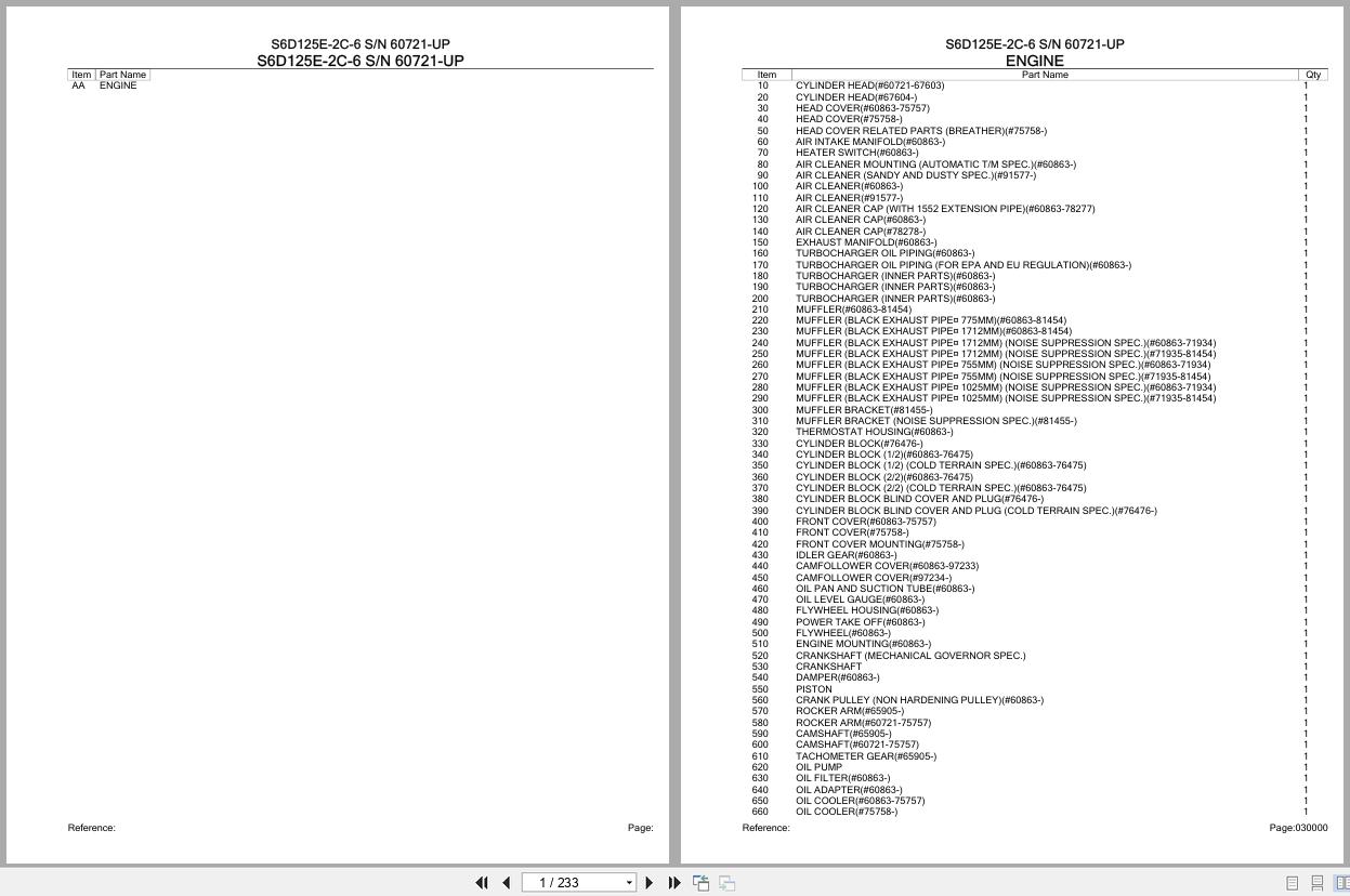 Komatsu Engine S6D125E 2C 6 60721 UP Parts Catalog (1)