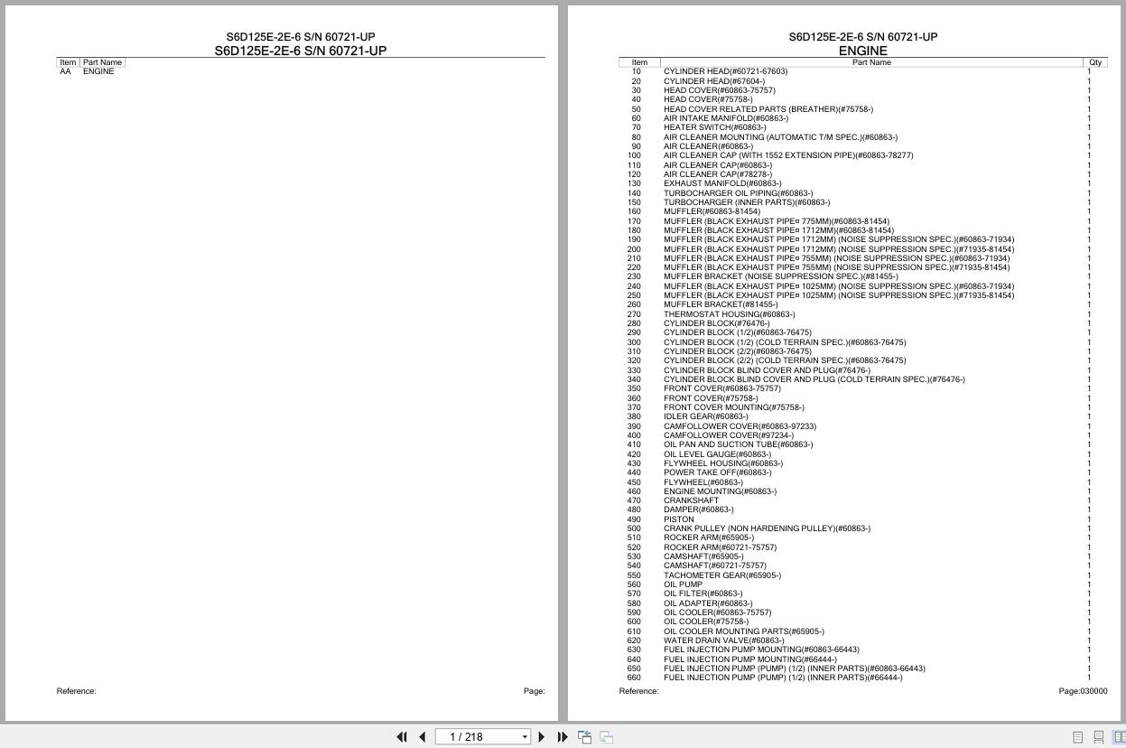Komatsu Engine S6D125E 2E 6 60721 UP Parts Catalog (1)