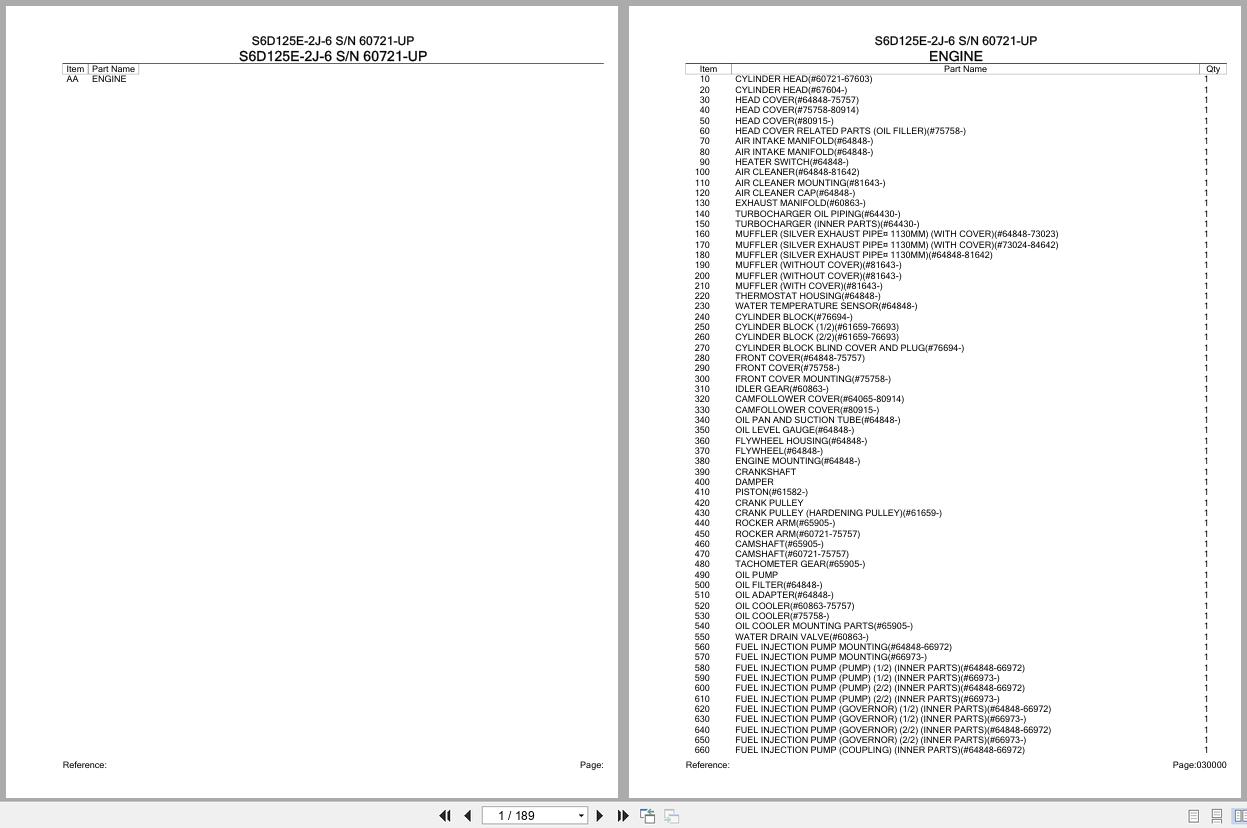 Komatsu Engine S6D125E 2J 6 60721 UP Parts Catalog (1)