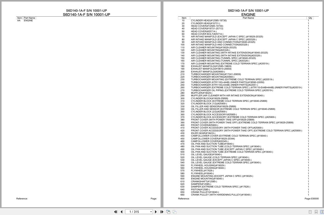 Komatsu Engine S6D140 1A F 10001 UP Parts Catalog (1)