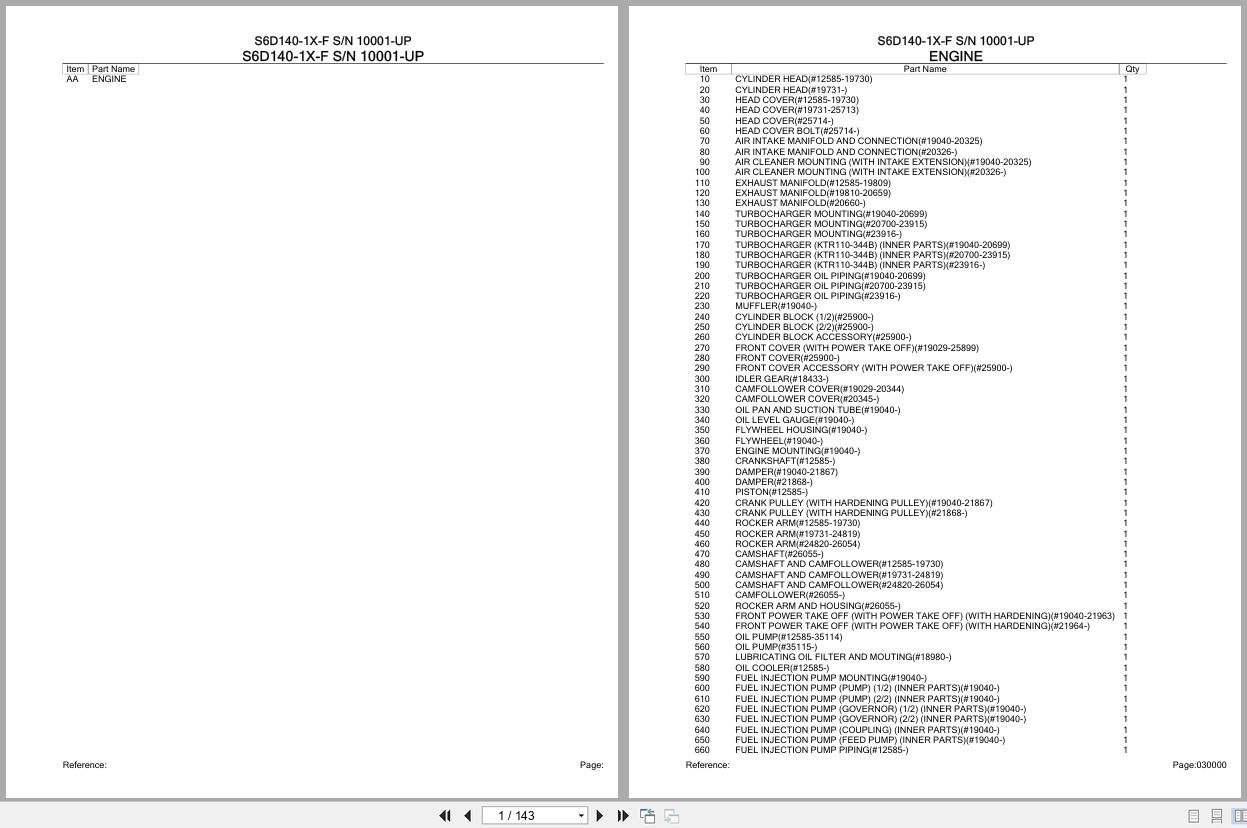 Komatsu Engine S6D140 1X F 10001 UP Parts Catalog (1)