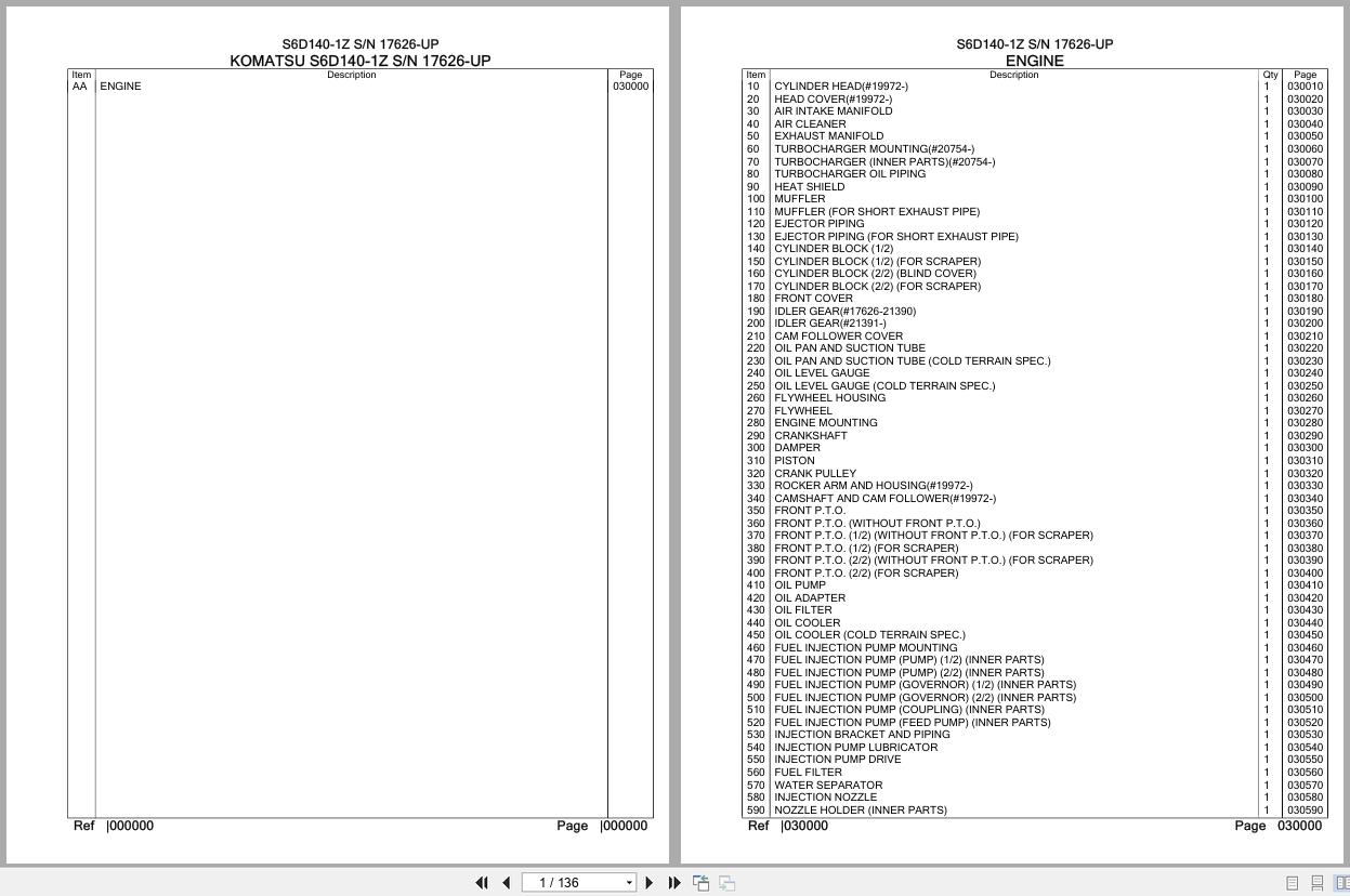 Komatsu Engine S6D140 1Z 17626 UP Parts Catalog (1)