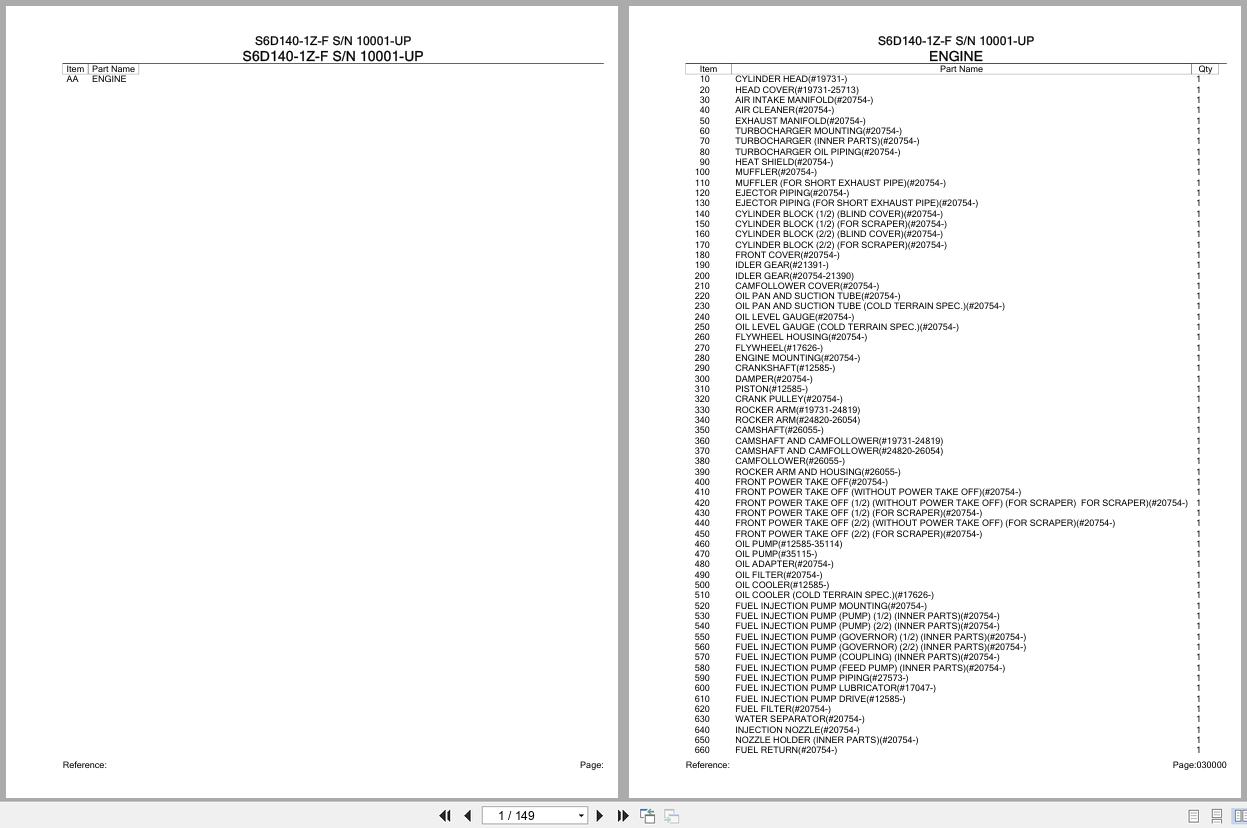 Komatsu Engine S6D140 1Z F 10001 UP Parts Catalog (1)