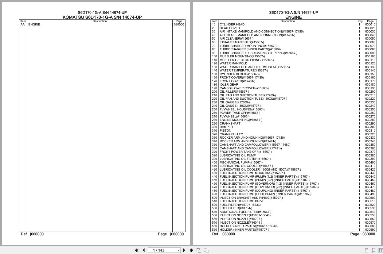 Komatsu Engine S6D170 1G A 14674 UP Parts Catalog (1)