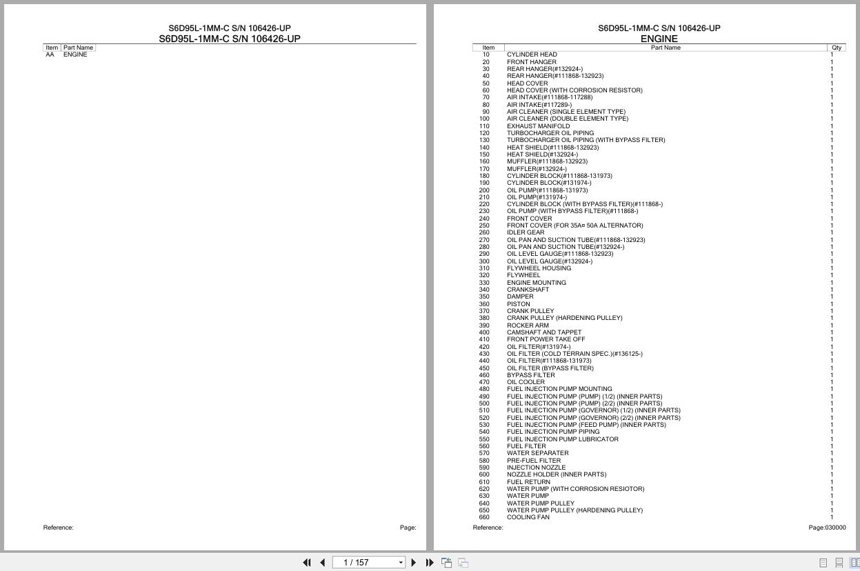 Komatsu Engine S6D95L 1MM C 106426 UP Parts Catalog (1)