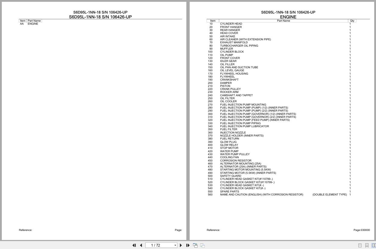 Komatsu Engine S6D95L 1NN 18 106426 UP Parts Catalog (1)