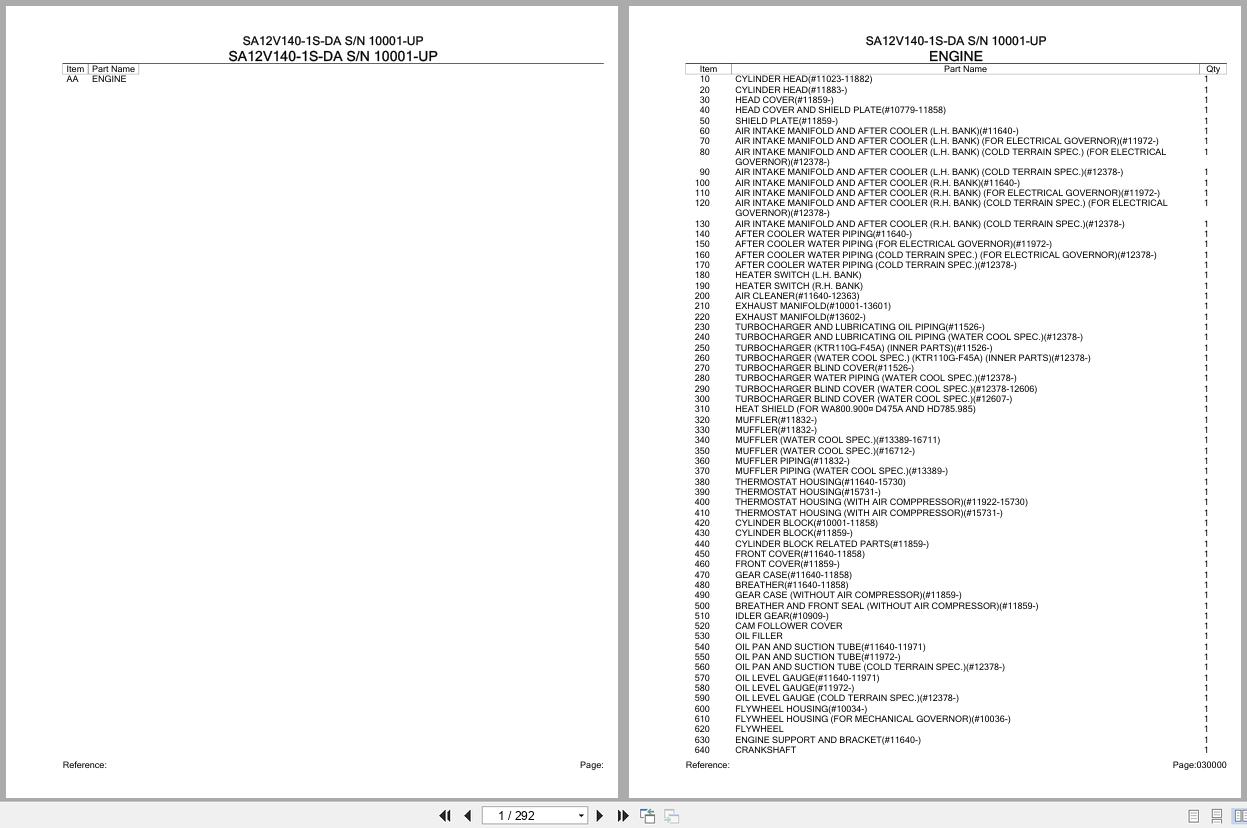 Komatsu Engine SA12V140 1S DA 10001 UP Parts Catalog (1)