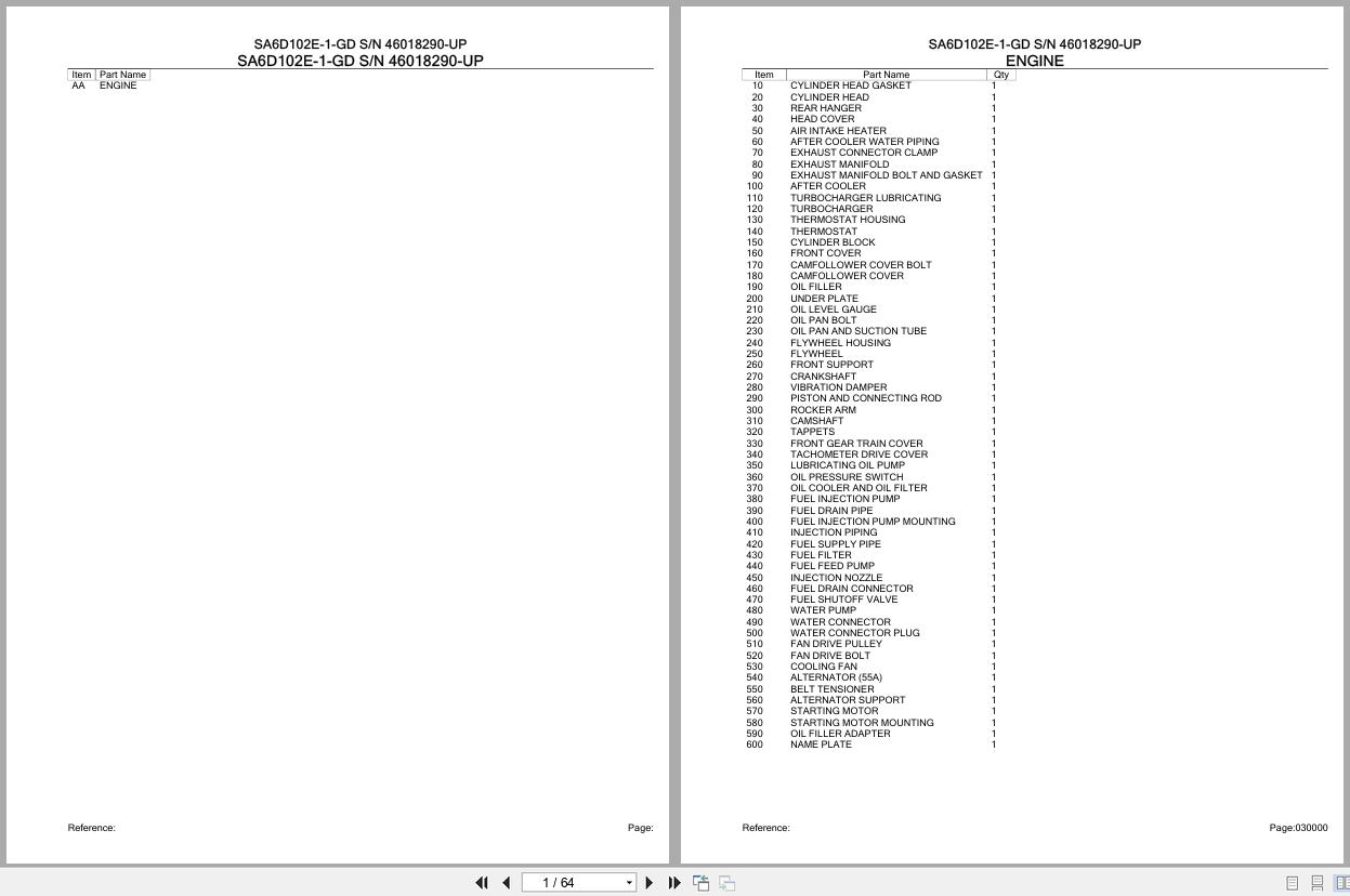 Komatsu Engine SA6D102E 1 GD 46018290 UP Parts Catalog (1)