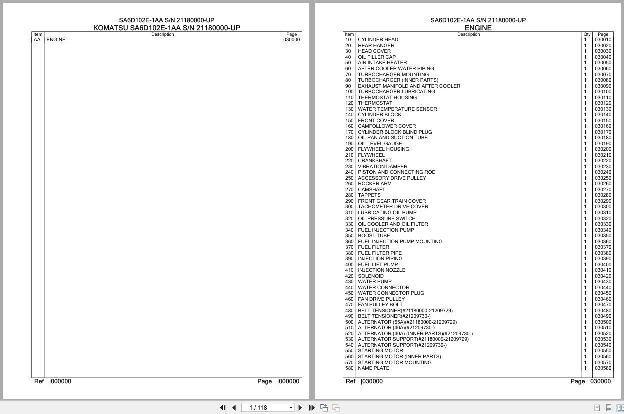 Komatsu Engine SA6D102E 1AA 21180000 UP Parts Catalog (1)
