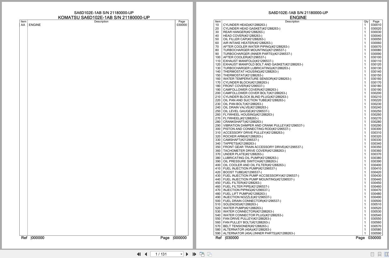 Komatsu Engine SA6D102E 1AB 21180000 UP Parts Catalog (1)
