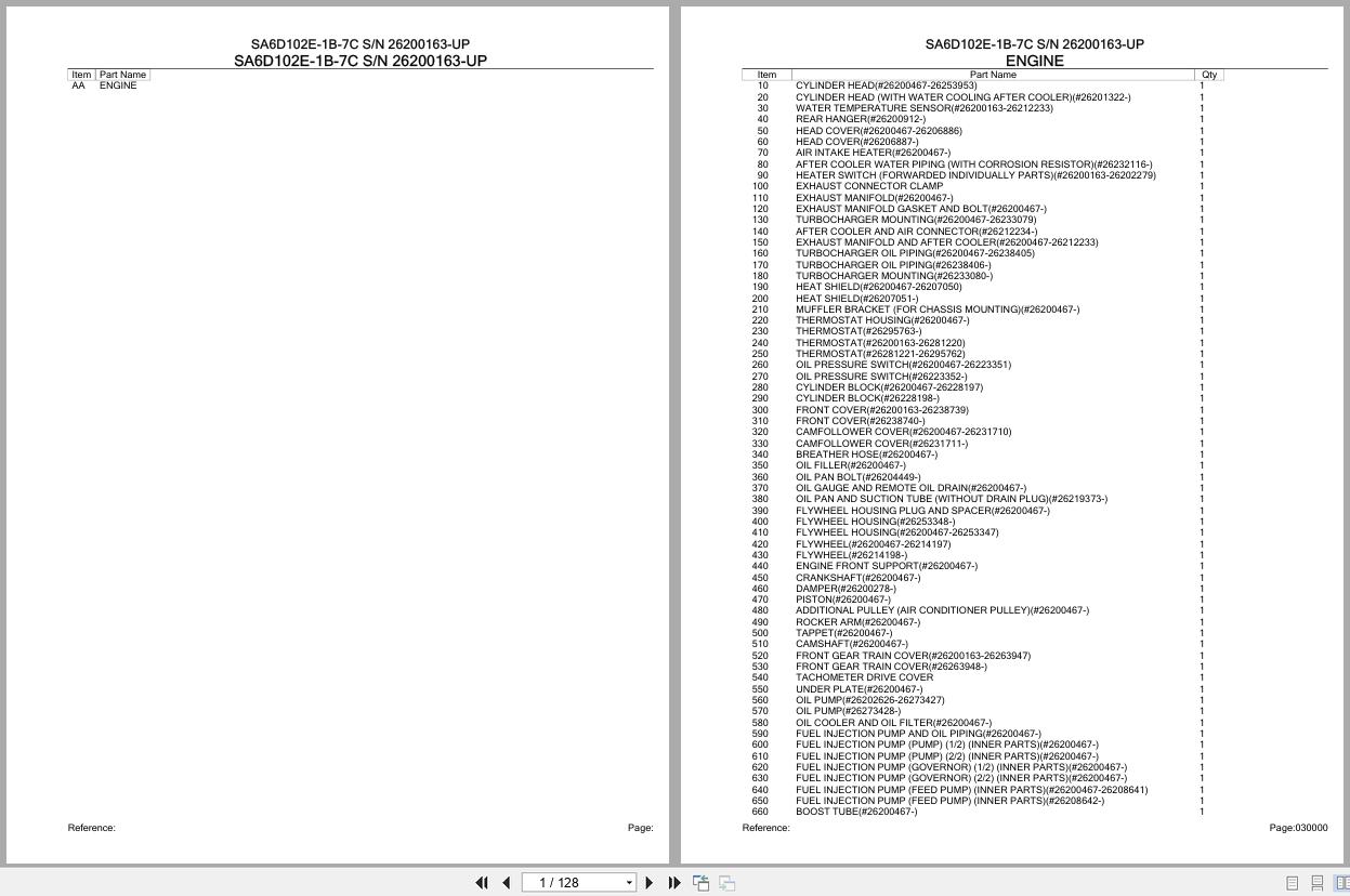 Komatsu Engine SA6D102E 1B 7C 26200163 UP Parts Catalog (1)