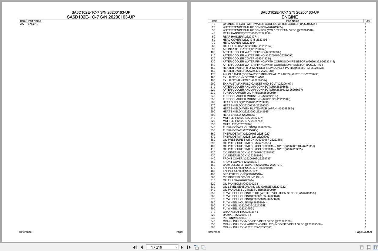 Komatsu Engine SA6D102E 1C 7 26200163 UP Parts Catalog (1)