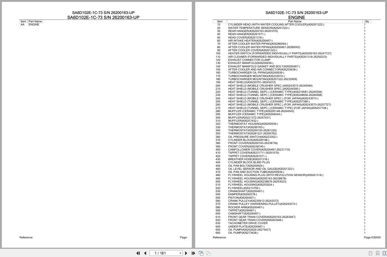 Komatsu Engine SA6D102E 1C 73 26200163 UP Parts Catalog (1)