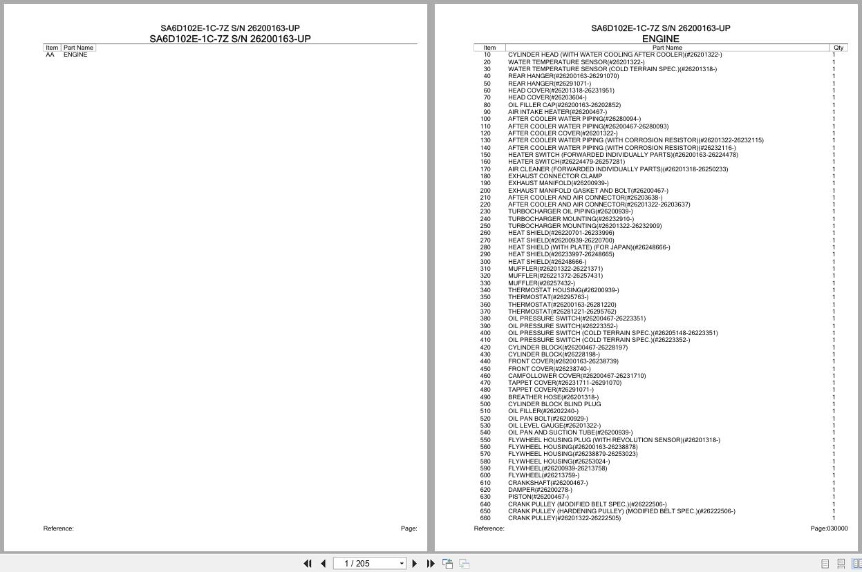 Komatsu Engine SA6D102E 1C 7Z 26200163 UP Parts Catalog (1)