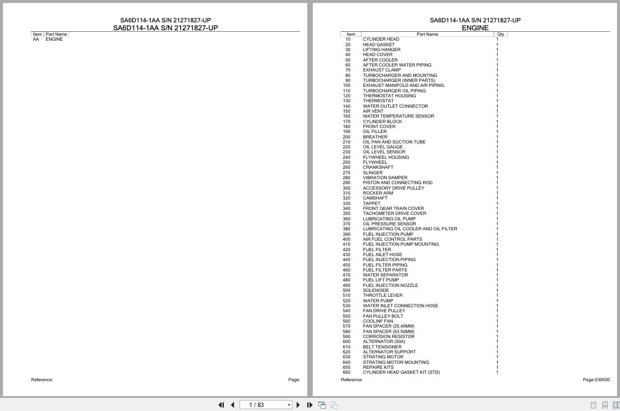 Komatsu Engine SA6D114 1AA 21271827 UP Parts Catalog (1)