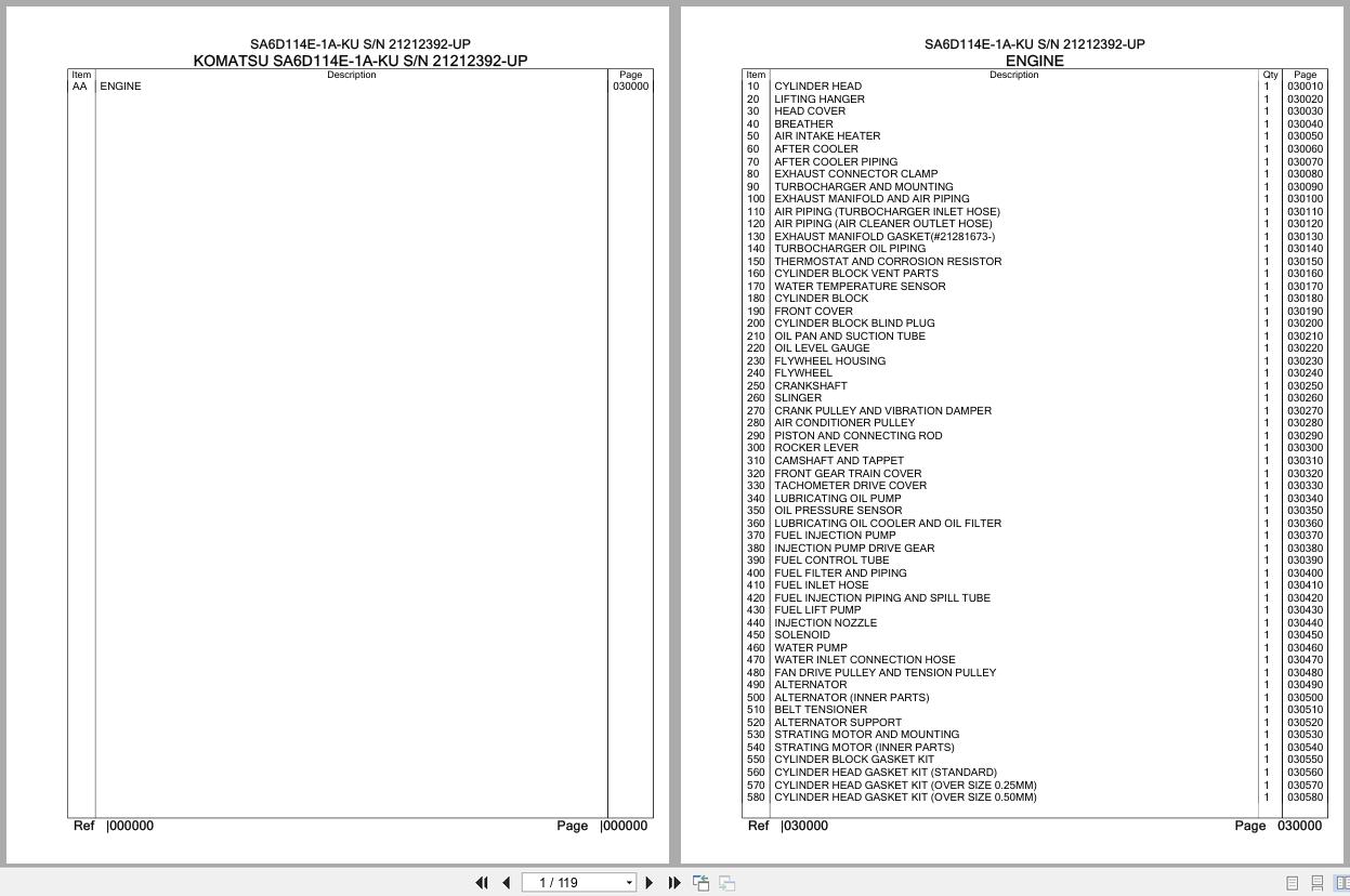 Komatsu Engine SA6D114E 1A KU 21212392 UP Parts Catalog (1)