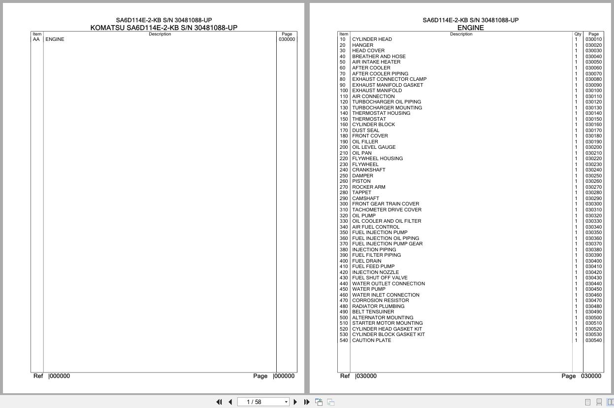 Komatsu Engine SA6D114E 2 KB 30481088 UP Parts Catalog (1)