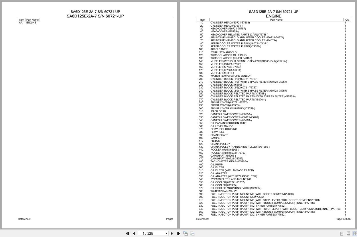 Komatsu Engine SA6D125E 2A 7 60721 UP Parts Catalog (1)