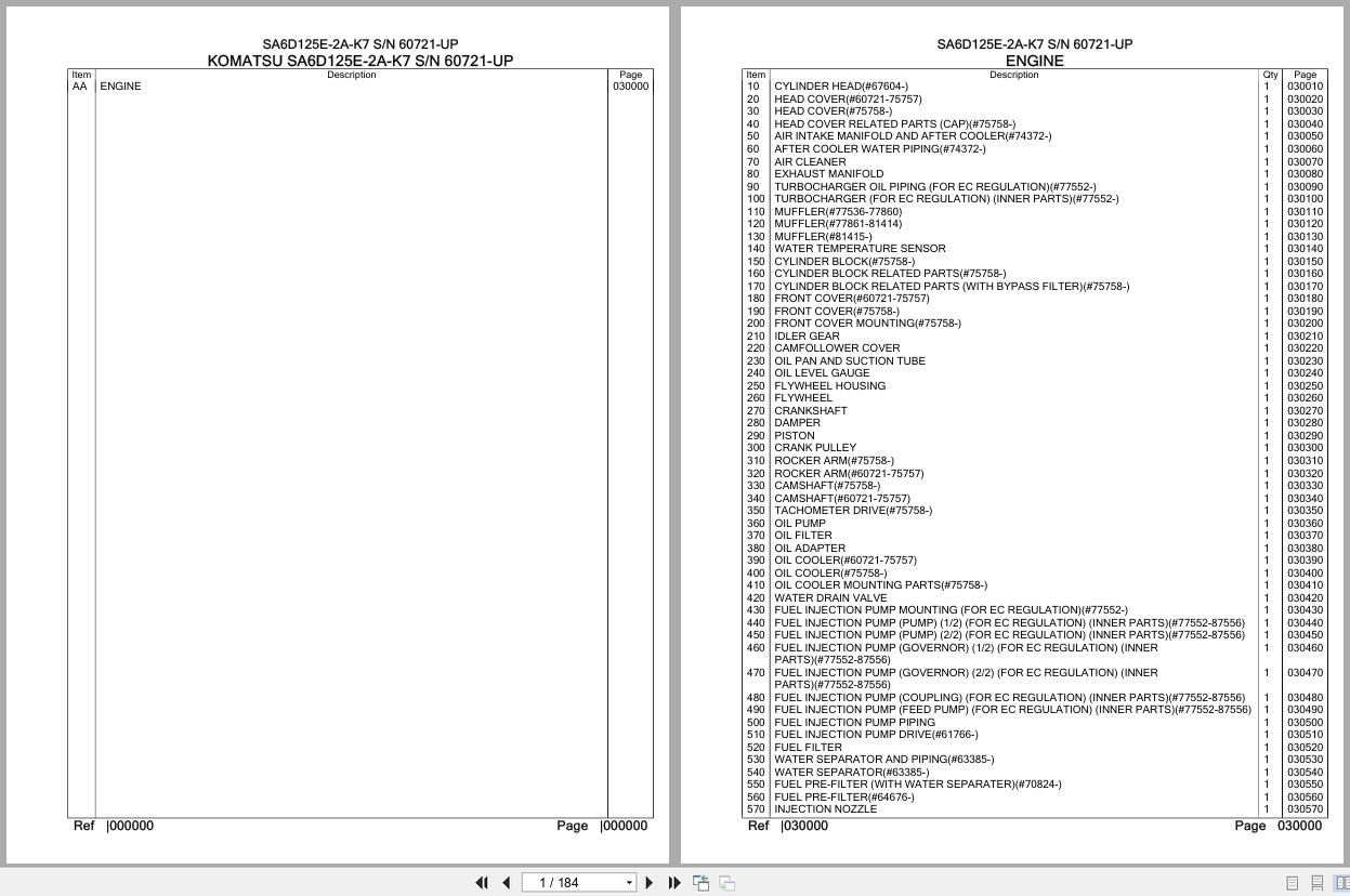 Komatsu Engine SA6D125E 2A K7 60721 UP Parts Catalog (1)
