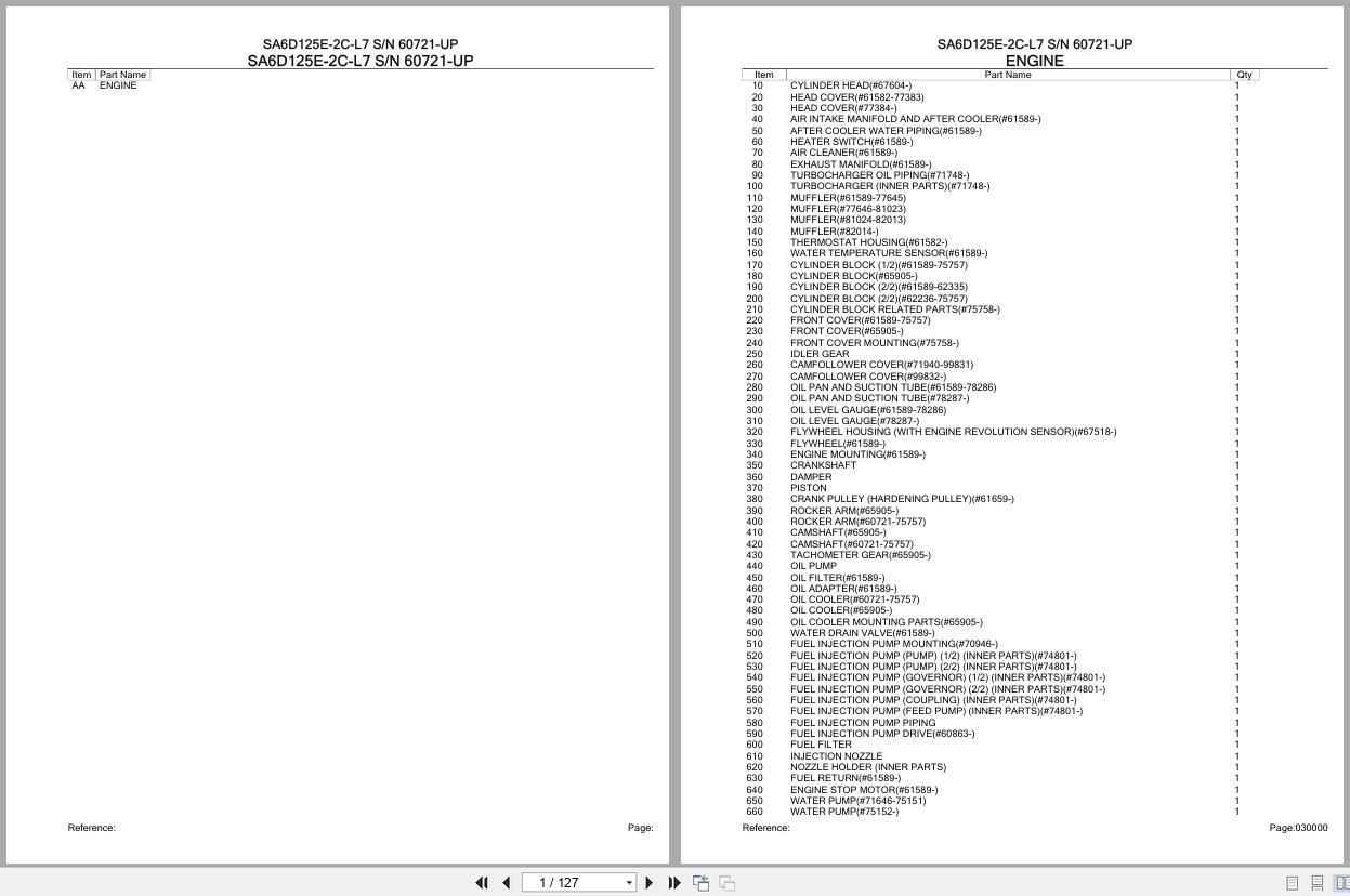 Komatsu Engine SA6D125E 2C L7 60721 UP Parts Catalog (1)