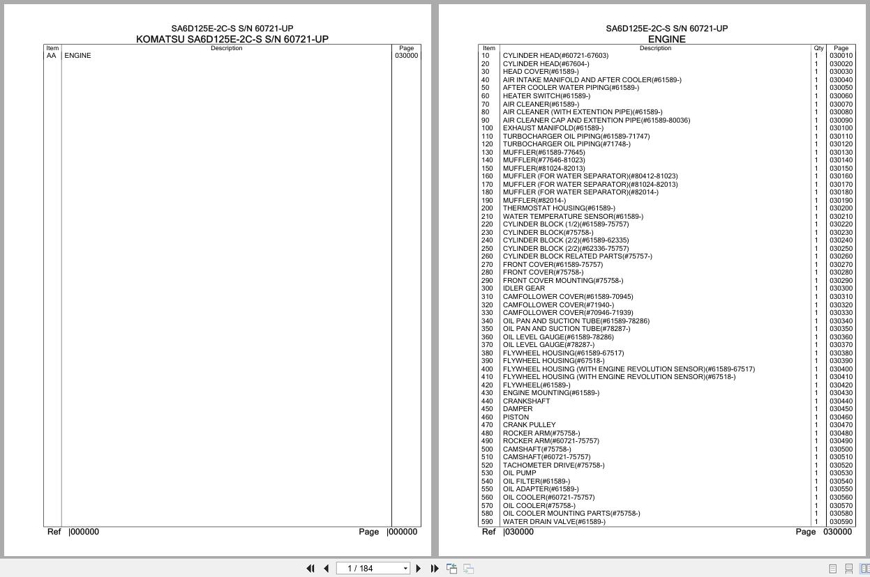 Komatsu Engine SA6D125E 2C S 60721 UP Parts Catalog (1)