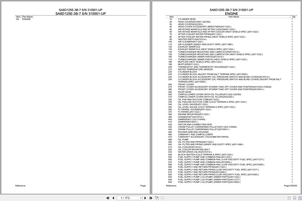 Komatsu Engine SA6D125E 3B 7 310001 UP Parts Catalog (1)