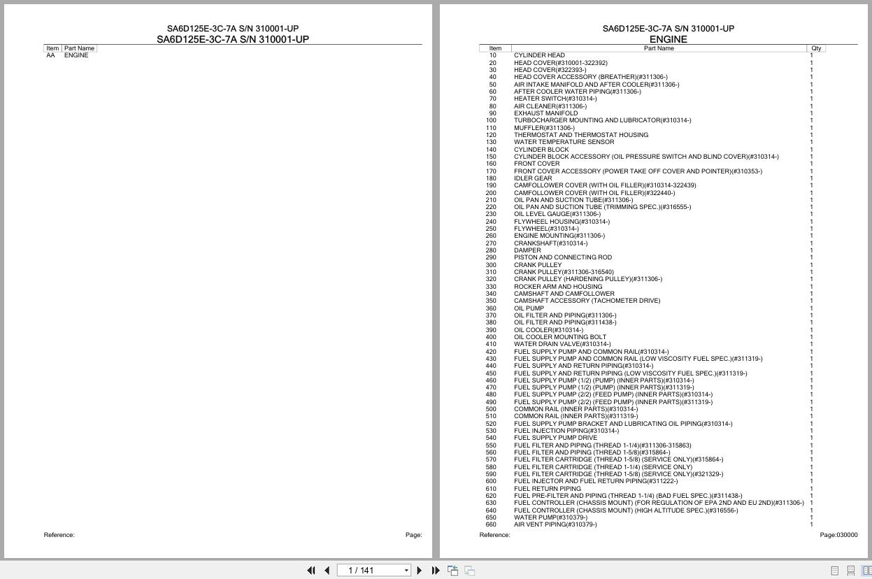 Komatsu Engine SA6D125E 3C 7A 310001 UP Parts Catalog (1)