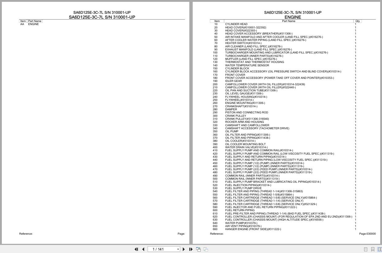 Komatsu Engine SA6D125E 3C 7L 310001 UP Parts Catalog (1)