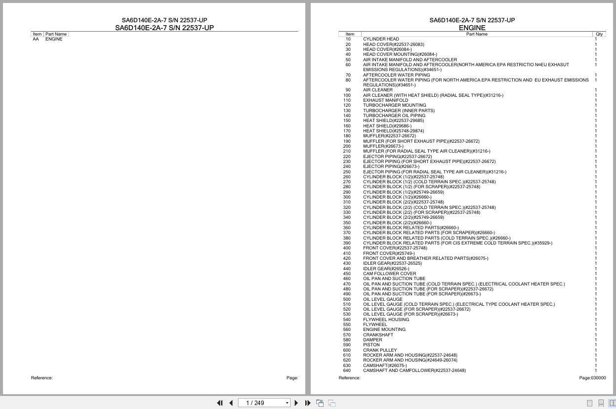 Komatsu Engine SA6D140E 2A 7 22537 UP Parts Catalog (1)