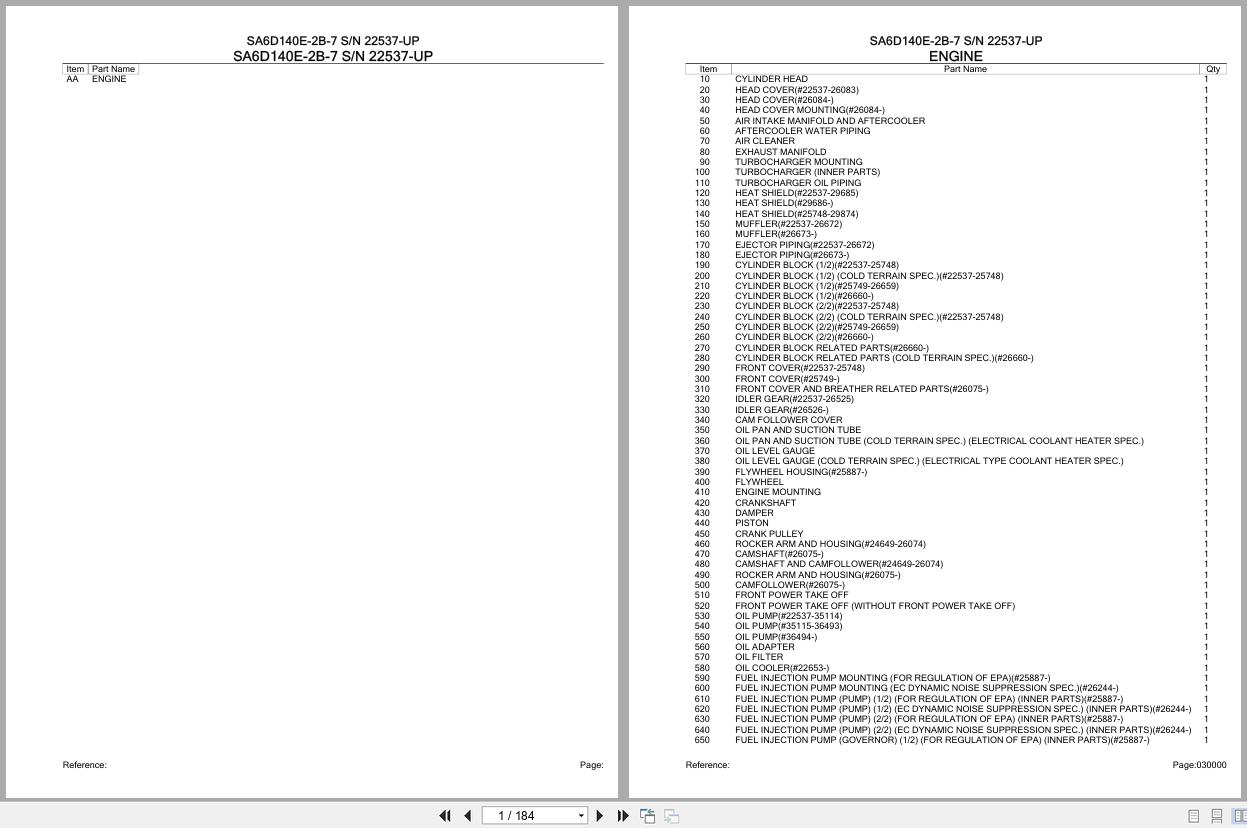 Komatsu Engine SA6D140E 2B 7 22537 UP Parts Catalog (1)