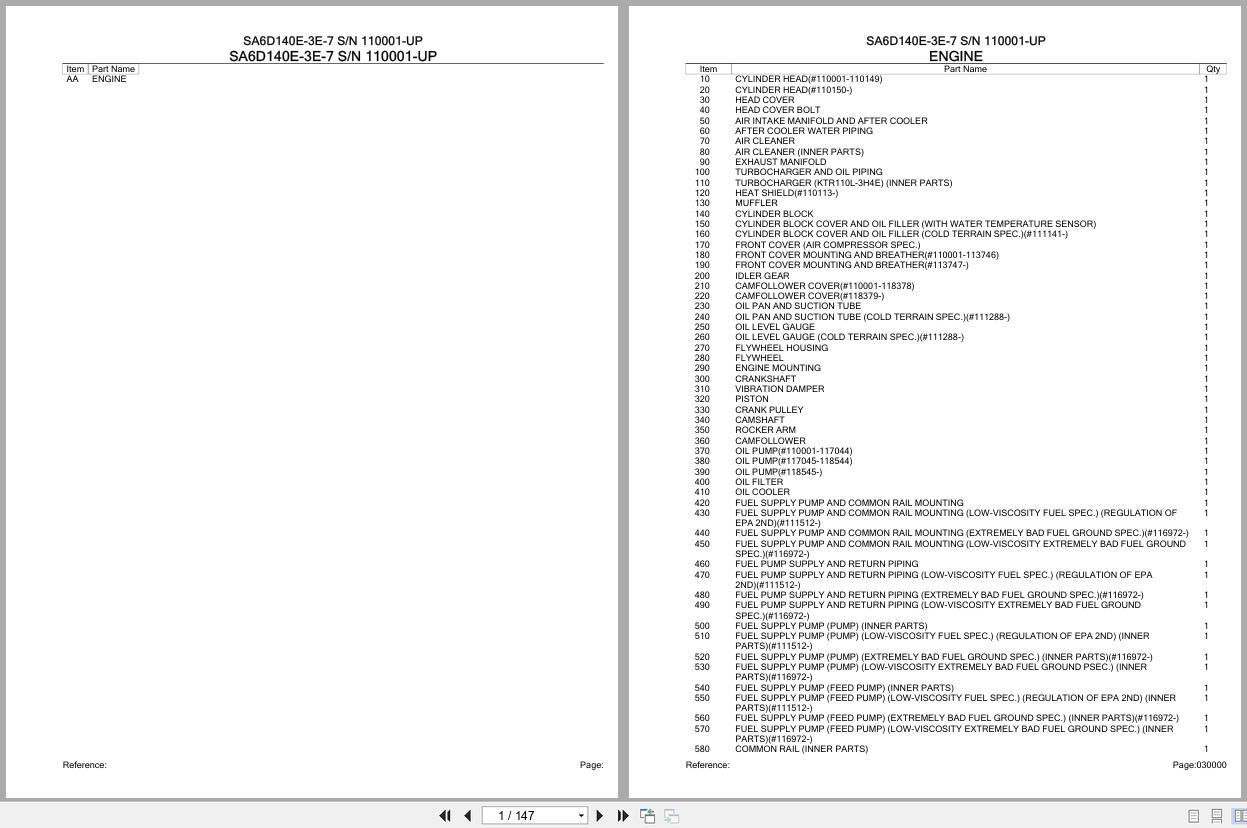 Komatsu Engine SA6D140E 3E 7 110001 UP Parts Catalog (1)