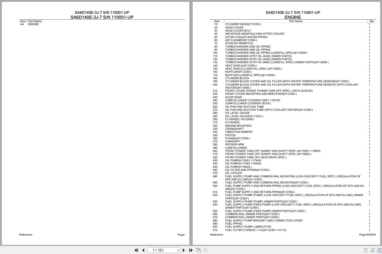 Komatsu Engine SA6D140E 3J 7 110001 UP Parts Catalog (1)