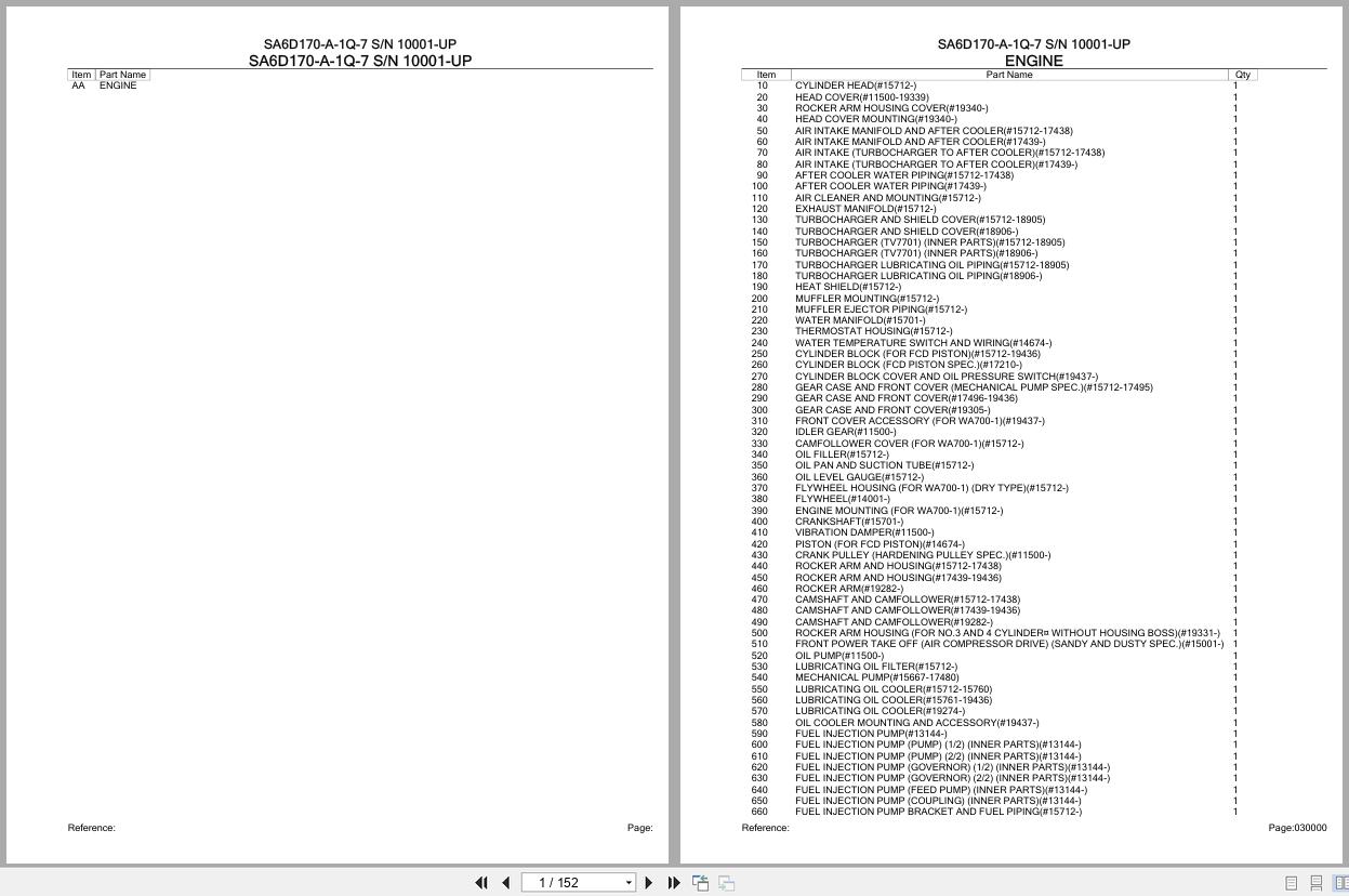 Komatsu Engine SA6D170 A 1Q 7 10001 UP Parts Catalog (1)