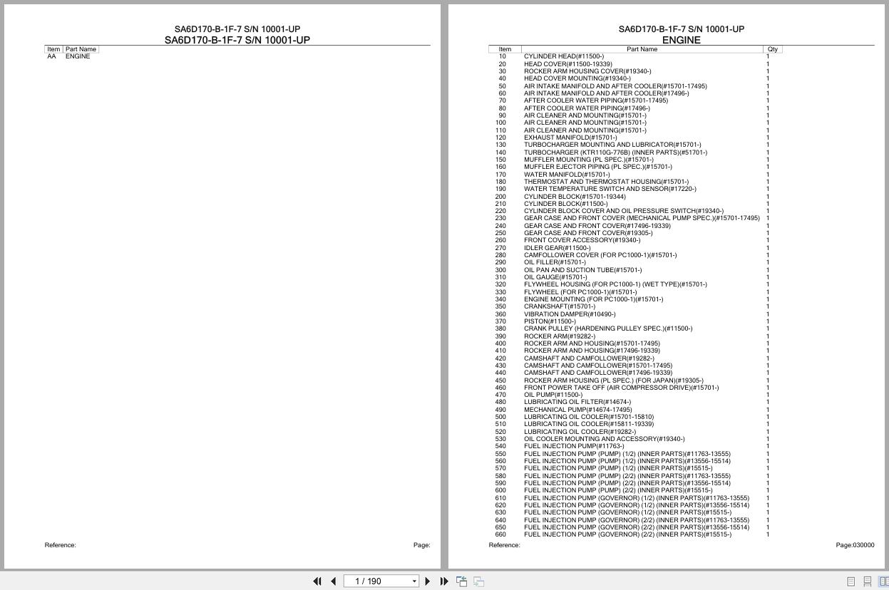 Komatsu Engine SA6D170 B 1F 7 10001 UP Parts Catalog (1)