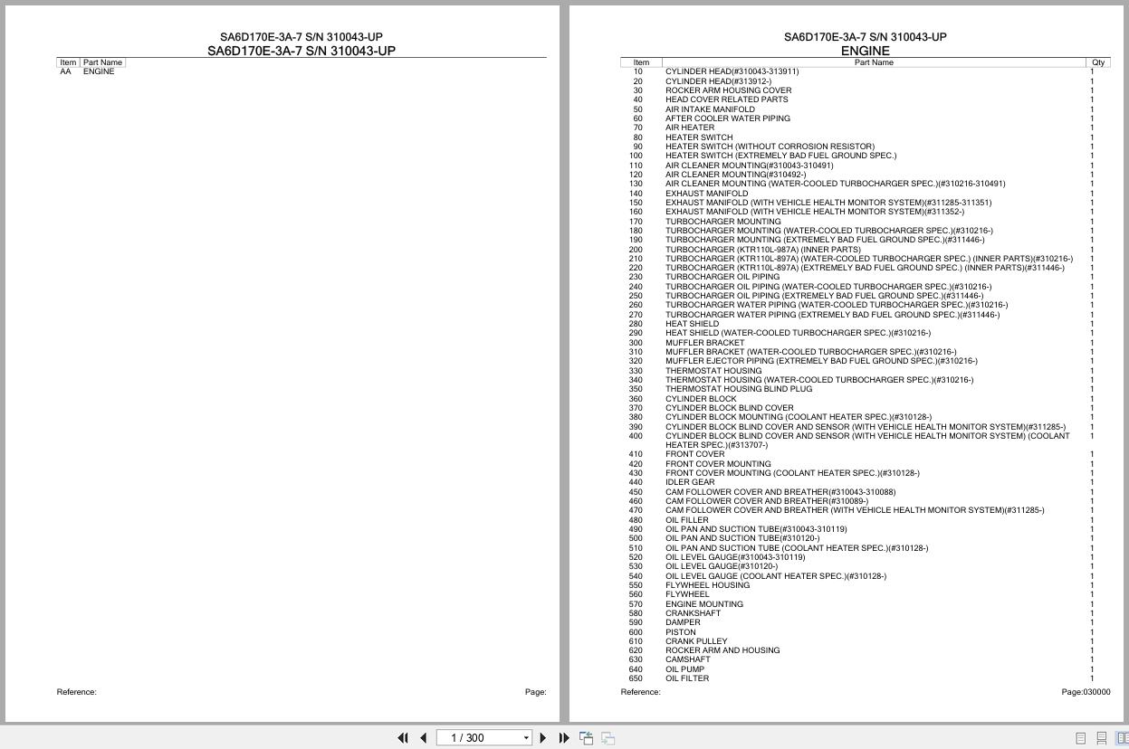 Komatsu Engine SA6D170E 3A 7 310043 UP Parts Catalog (1)