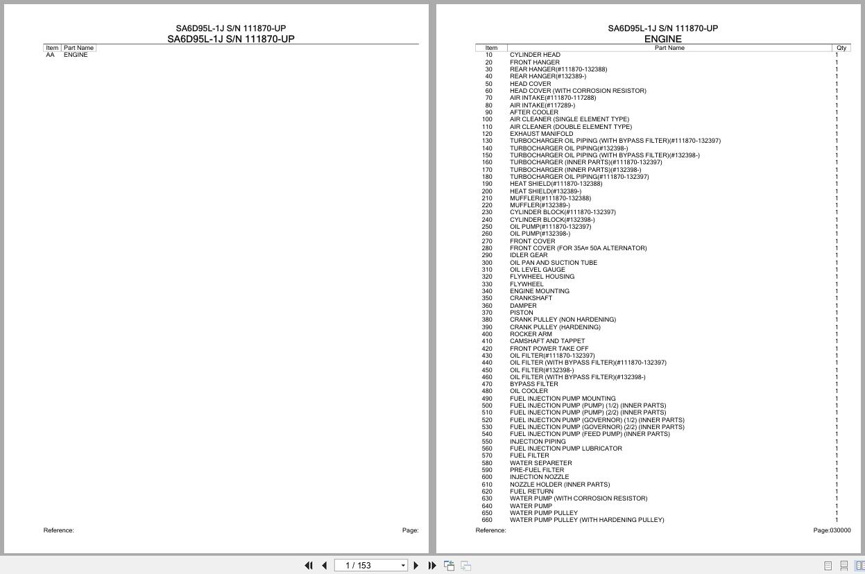 Komatsu Engine SA6D95L 1J 111870 UP Parts Catalog (1)