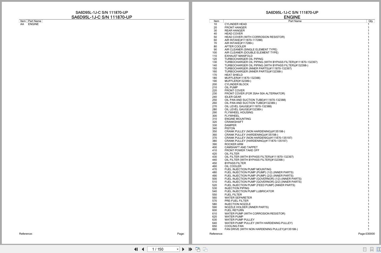 Komatsu Engine SA6D95L 1J C 111870 UP Parts Catalog (1)