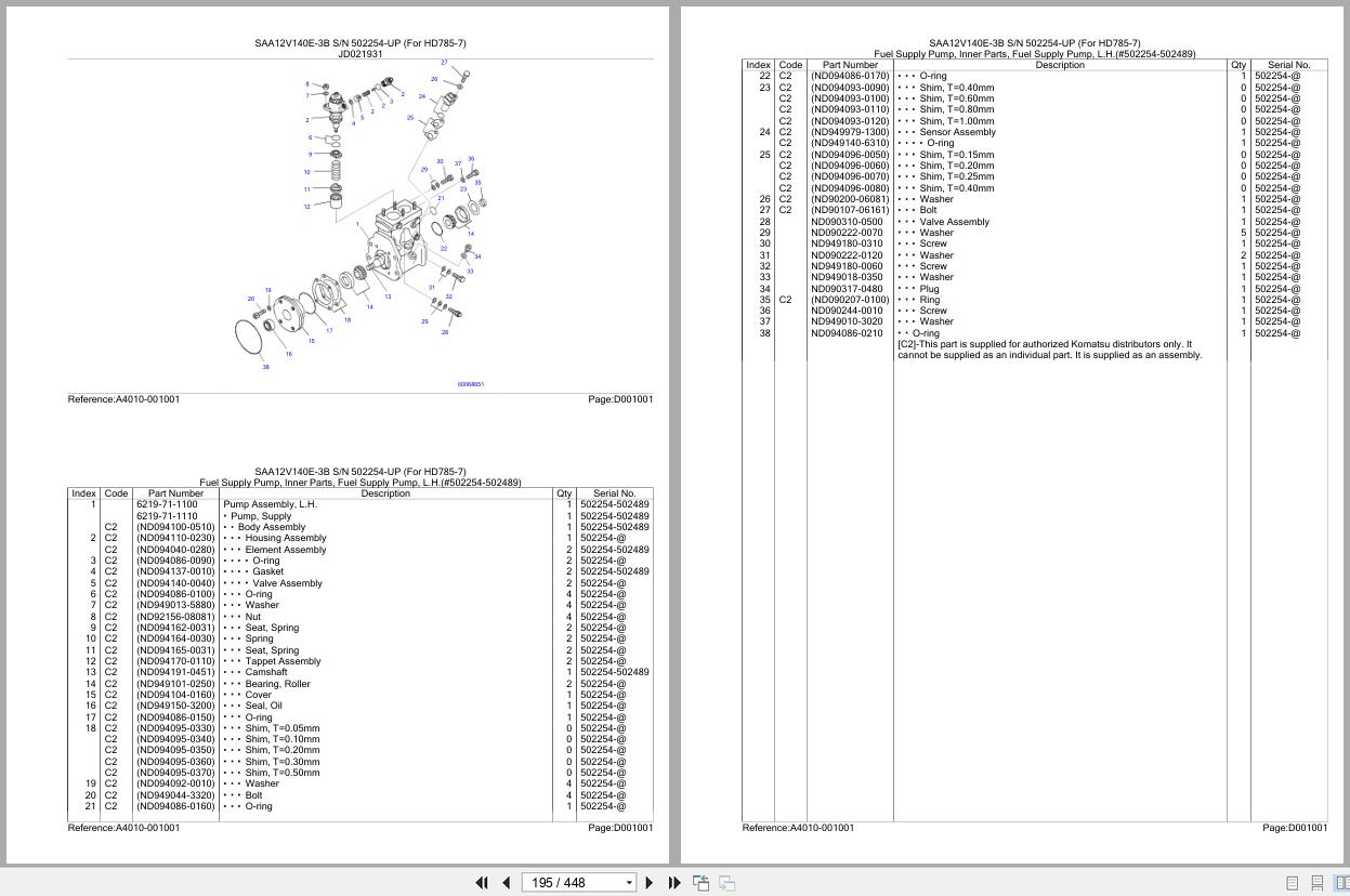 Komatsu Engine SAA12V140E 3B 502254 UP For HD785 7 Parts Catalog (2)
