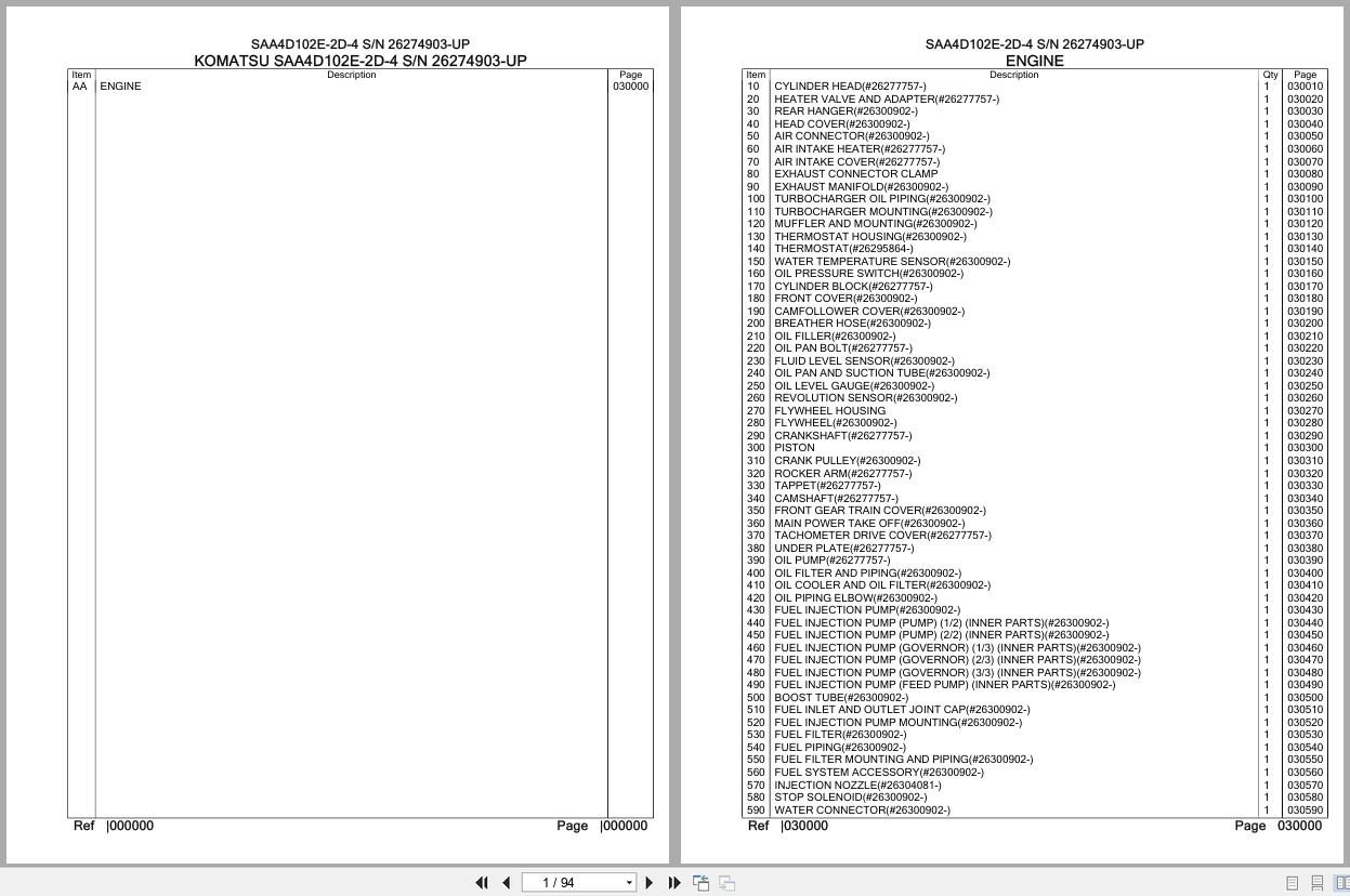 Komatsu Engine SAA4D102E 2D 4 26274903 UP Parts Catalog (1)
