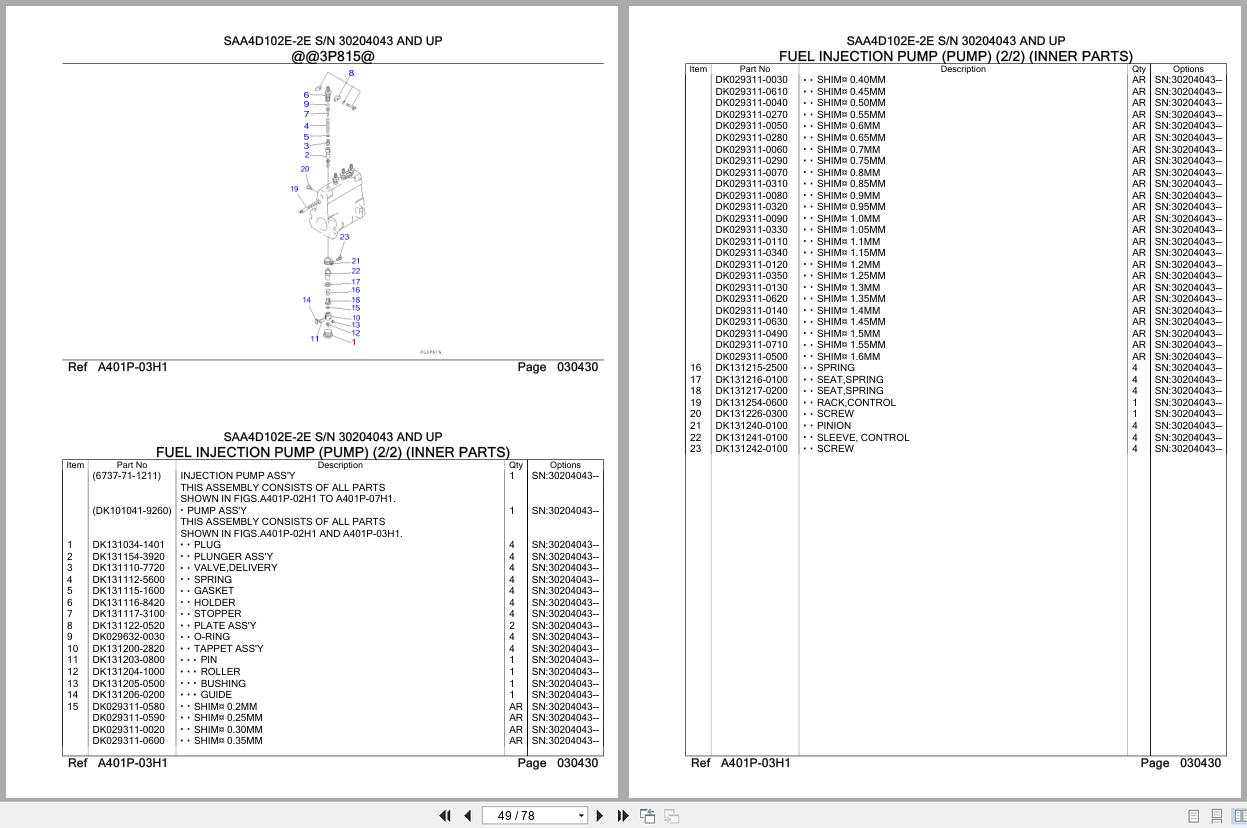 Komatsu Engine SAA4D102E 2E 30204043 UP Parts Catalog (2)