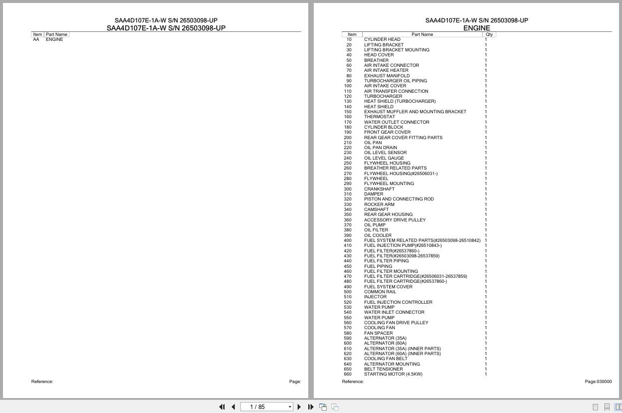 Komatsu Engine SAA4D107E 1A W 26503098 UP Parts Catalog (1)