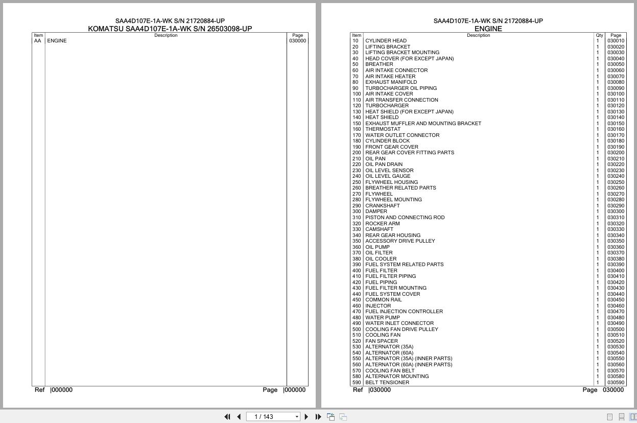 Komatsu Engine SAA4D107E 1A WK 26503098 UP Parts Catalog (1)