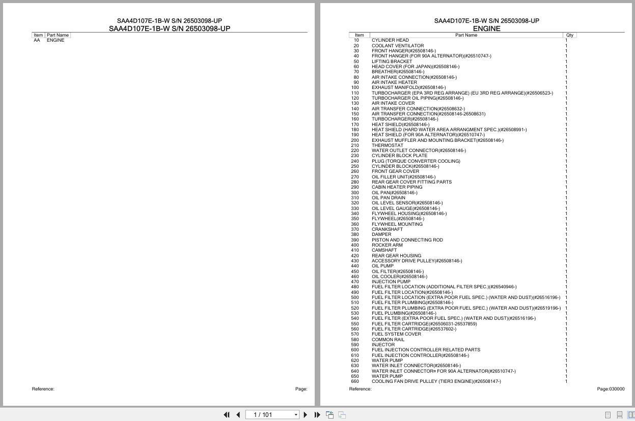 Komatsu Engine SAA4D107E 1B W 26503098 UP Parts Catalog (1)
